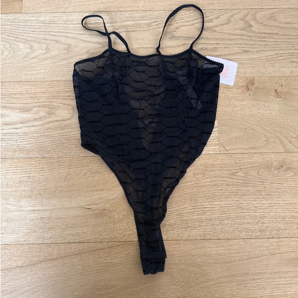 Savage X Fenty Bodysuit Flocked Logo Teddy Size M Black